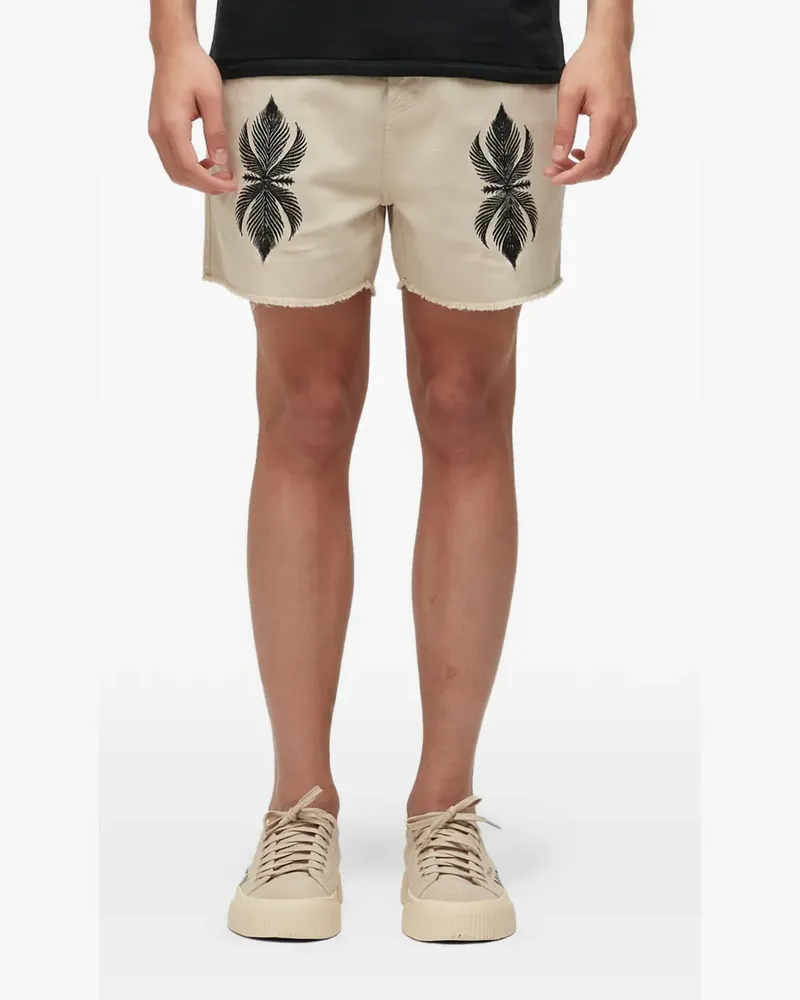 Osklen leaf-embroidery frayed shorts - Nude Nude