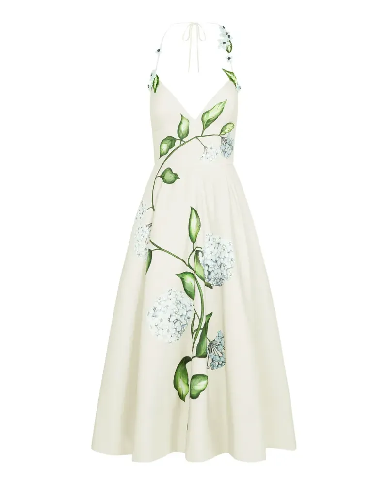 Oscar de la Renta Midikleid mit Print - Nude Nude