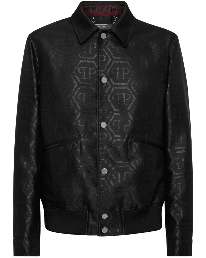 Philipp Plein Bomberjacke aus Monogramm-Jacquard Schwarz