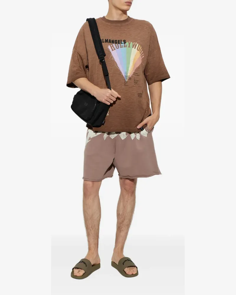 Palm Angels logo-print raw-edge shorts - Rosa Rosa