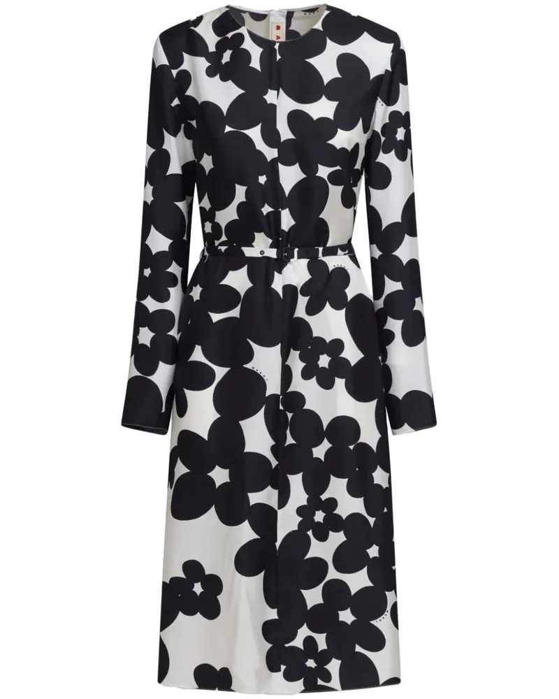 Marni Midikleid mit Blumen-Print - Schwarz Schwarz