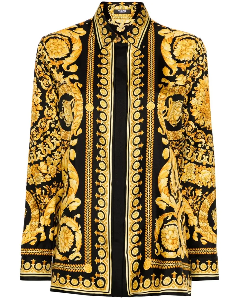 Versace Seidenhemd mit Heritage Barocco-Print - Schwarz Schwarz