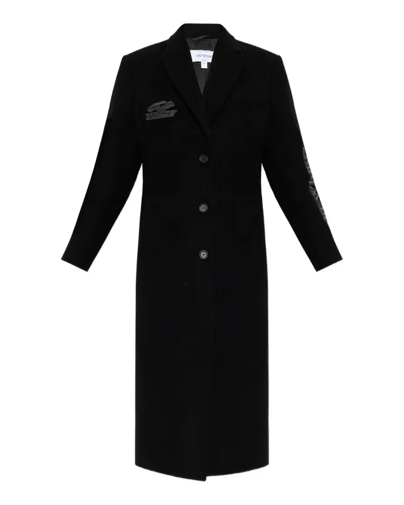 OFF-WHITE logo-patch single-breasted coat - Schwarz Schwarz