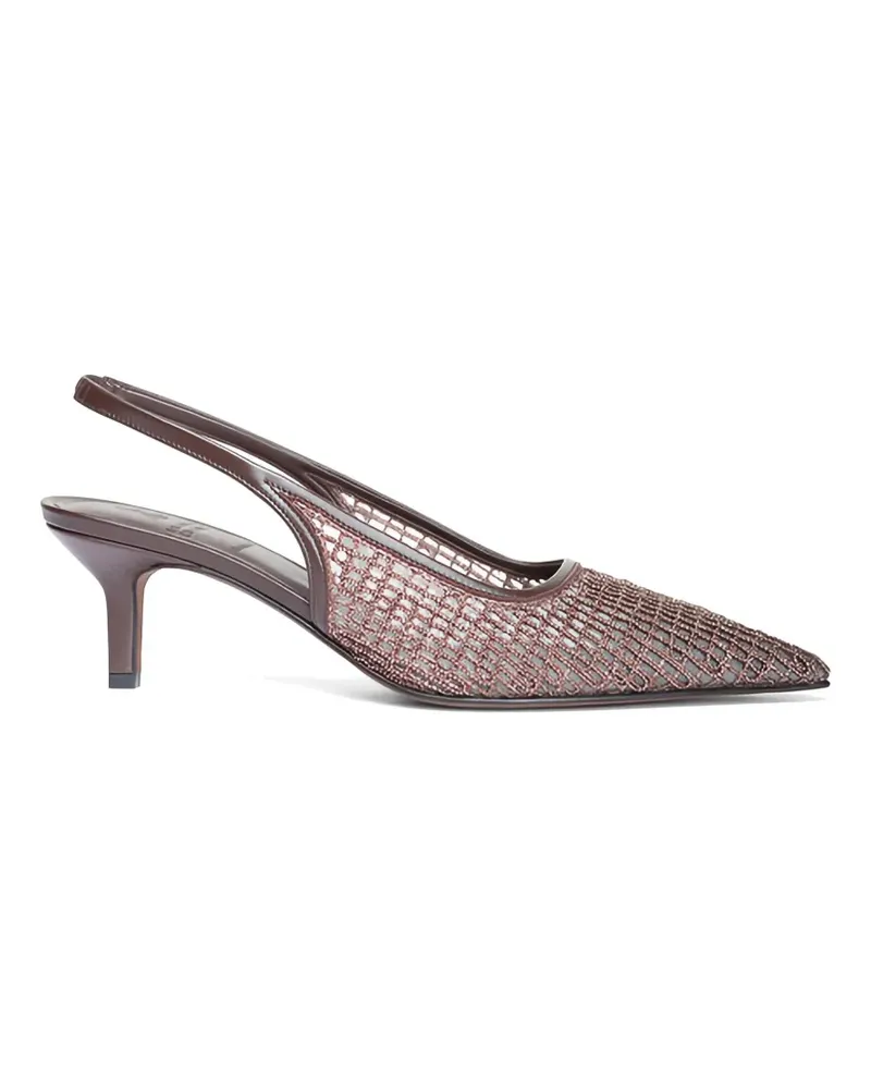 Brunello Cucinelli Monili-embellished mesh pumps - Braun Braun