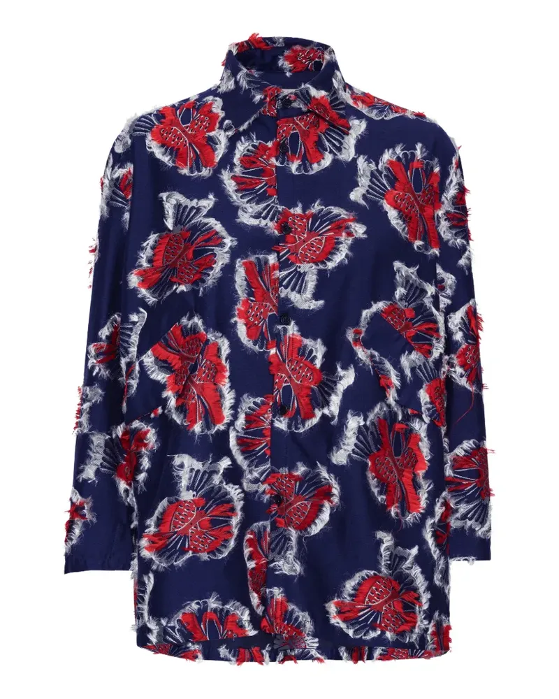 Henrik Vibskov Ausgefranste Love You Bluse mit Vogelmotiv - Blau Blau