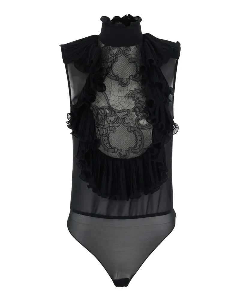 Elisabetta Franchi bodysuit in georgette and lace - Schwarz Schwarz