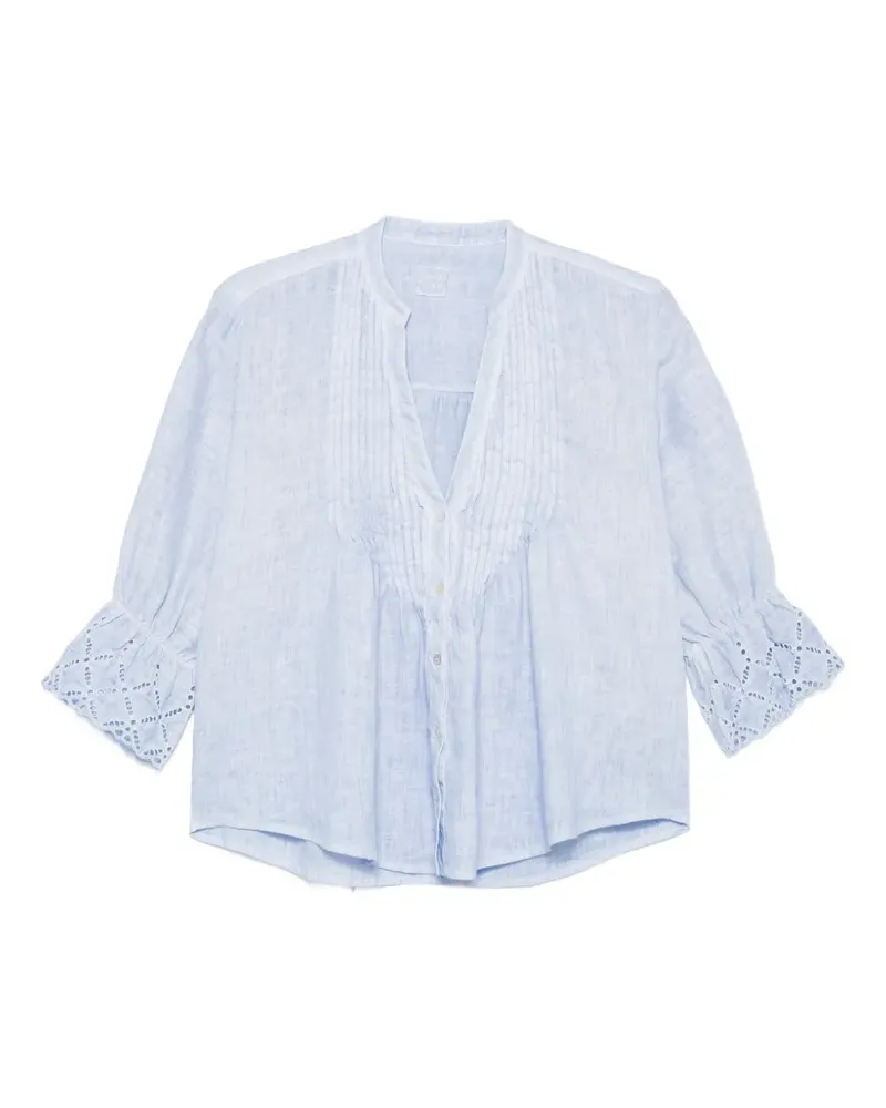 120% Lino Biesen-Bluse mit Lochstickerei - Blau Blau