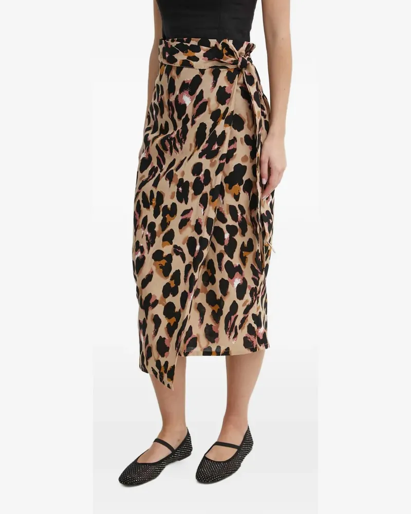 Never Fully Dressed leopard-print tie midi skirt - Nude Nude