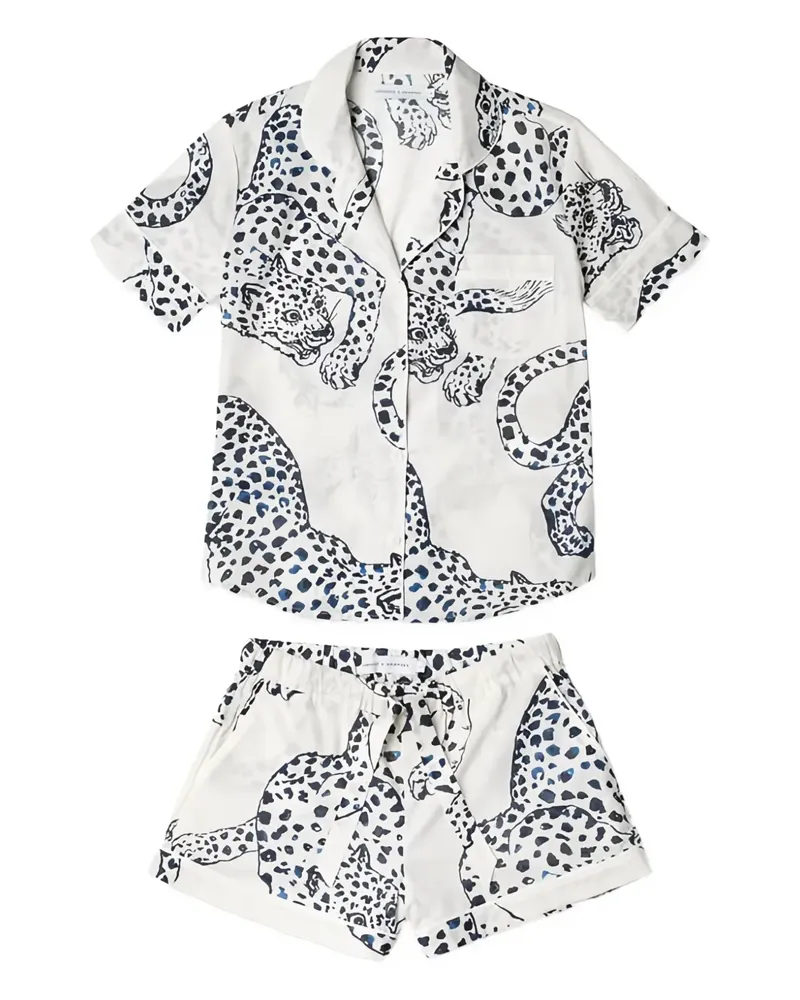 Desmond & Dempsey Pyjama mit Print - Weiß Weiß