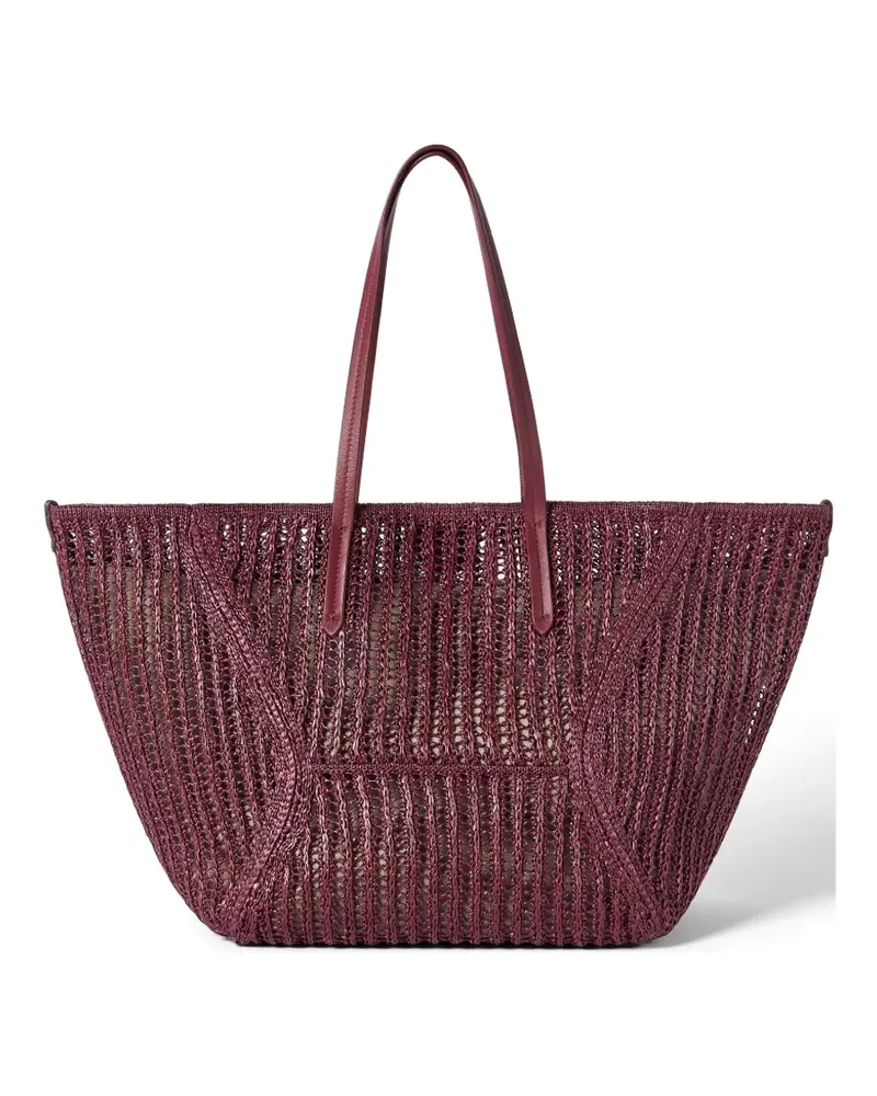 Brunello Cucinelli BC Duo bag in techno raffia knit with monili - Rot Rot