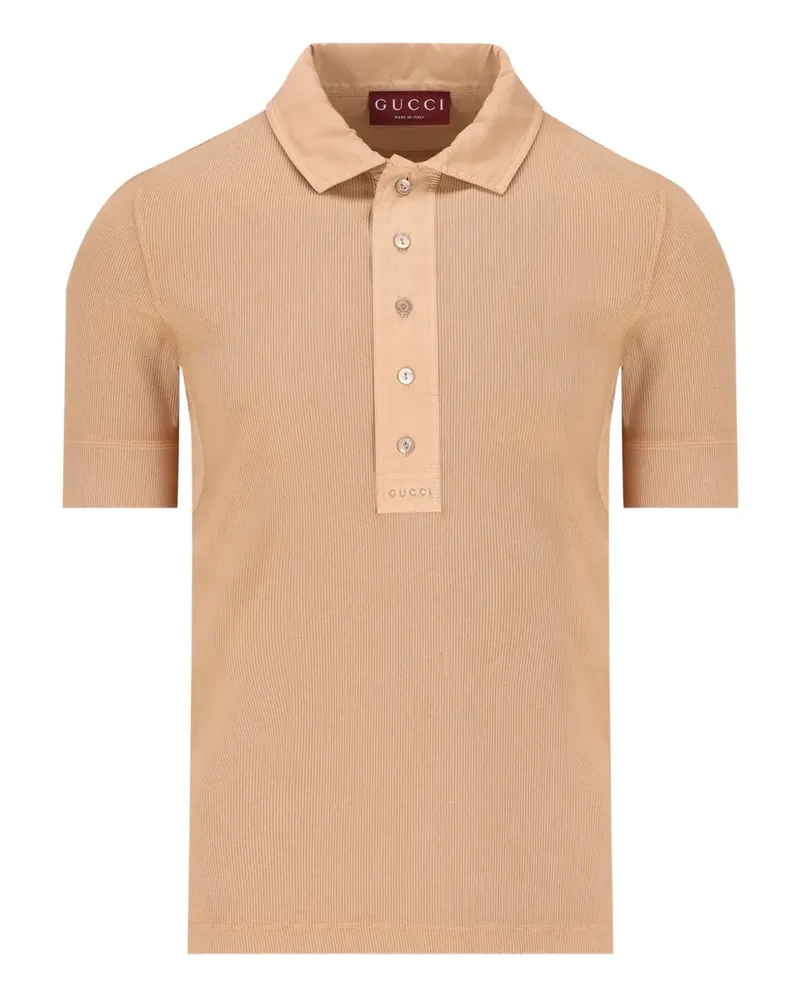 Gucci logo-embroidered polo shirt - Nude Nude