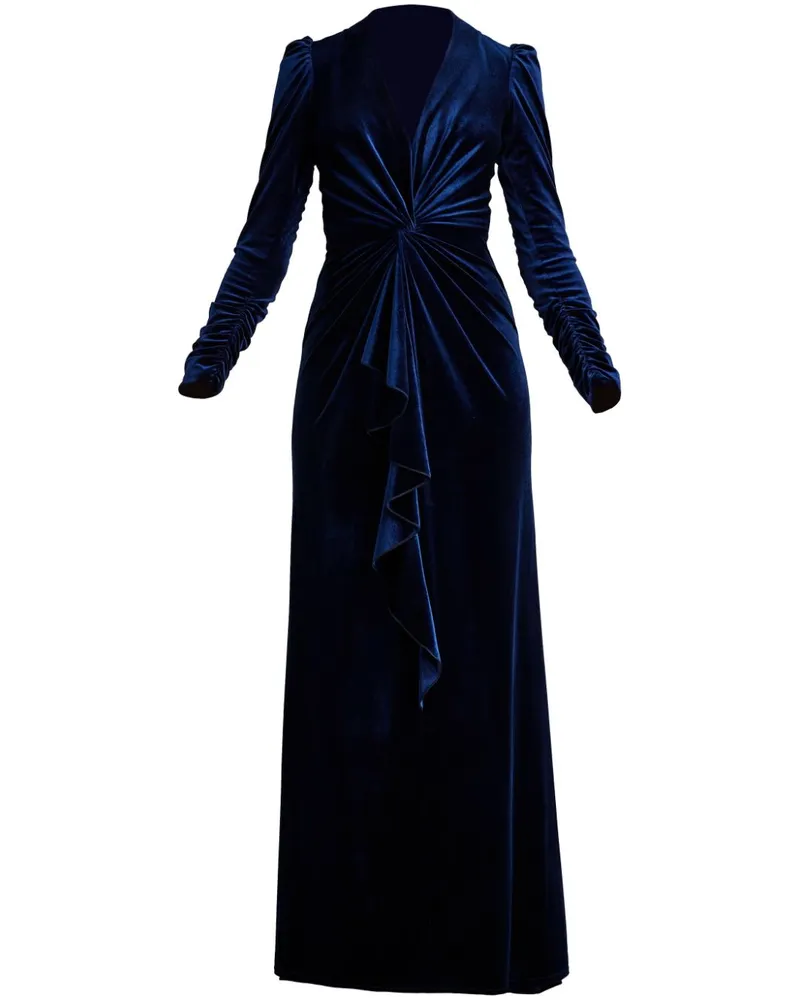 Tadashi Shoji Bevan Waterfall Drape Abendkleid aus Samt - Blau Blau