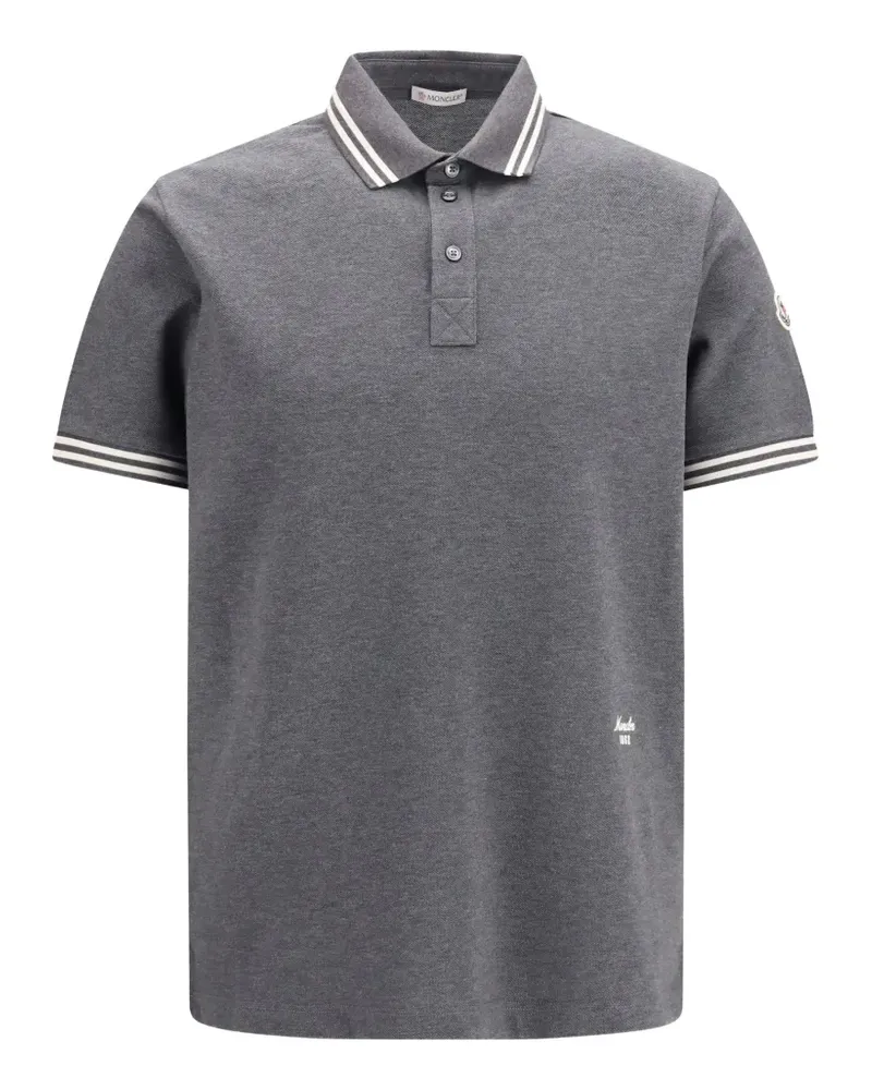 Moncler stripe-trim logo-patch polo shirt - Grau Grau