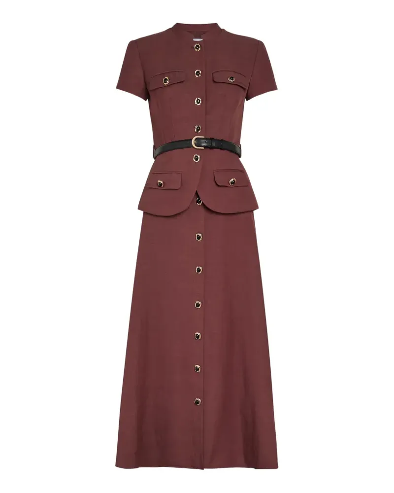Self-Portrait belted peplum-waist midi dress - Braun Braun