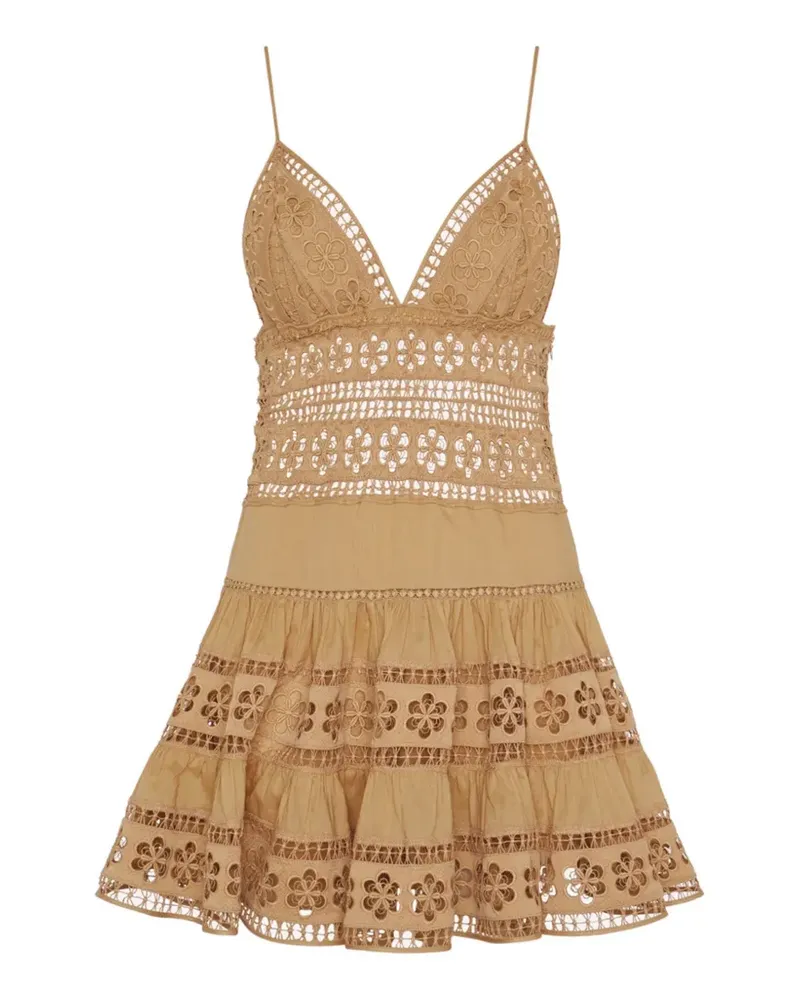 Charo Ruiz Isca lace-trimmed tiered mini dress - Nude Nude