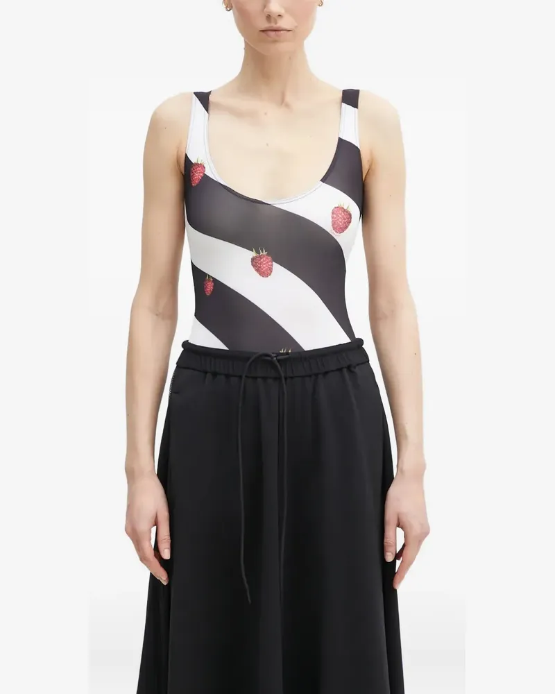 Fiorucci Gestreifter Body mit Himbeeren-Print - Schwarz Schwarz