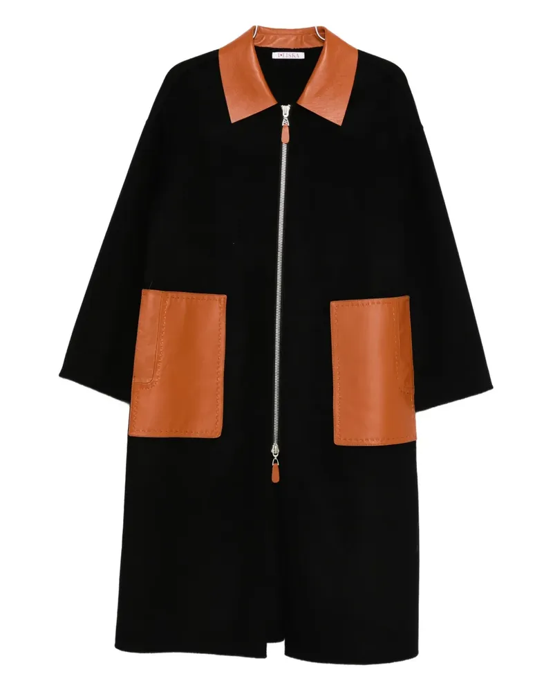 Liska Mantel mit Lederbesatz - Schwarz Schwarz