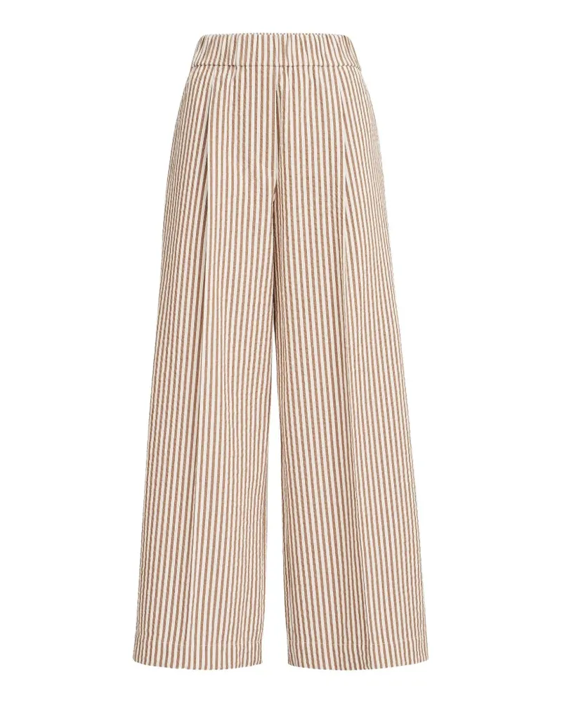 Brunello Cucinelli techno-cotton striped seersucker baggy track trousers with monili - Nude Nude