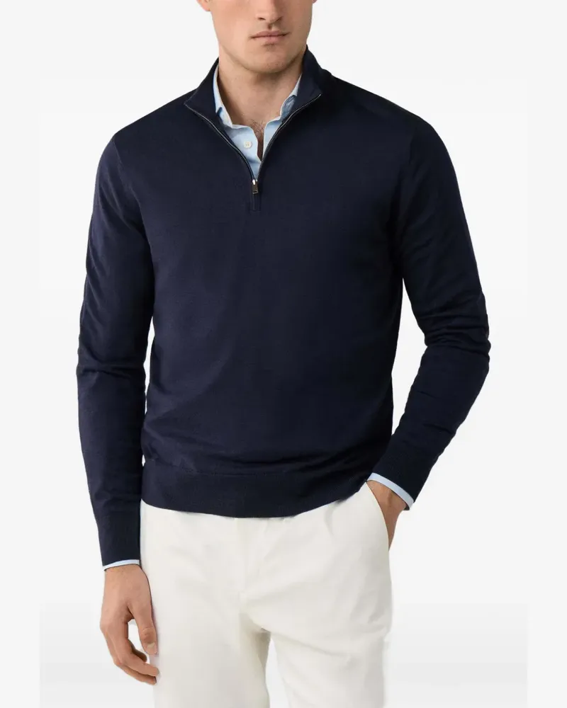 Hackett Half-Zip-Pullover mit Ellenbogen-Patch - Blau Blau
