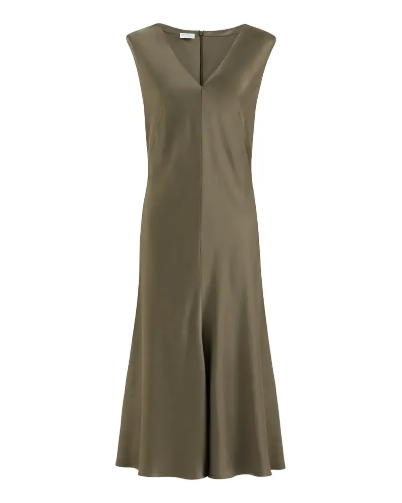 Brunello Cucinelli Ausgestelltes Kleid aus Satin-Cady mit Monili - Grün Grün