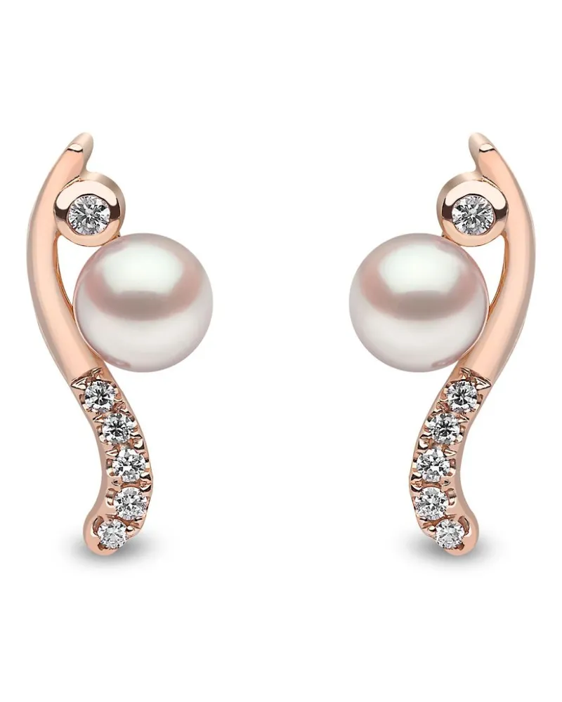 YOKO London 18kt Trend Rotgoldohrringe mit Süßwasserperle und Diamanten - Rosa Rosa