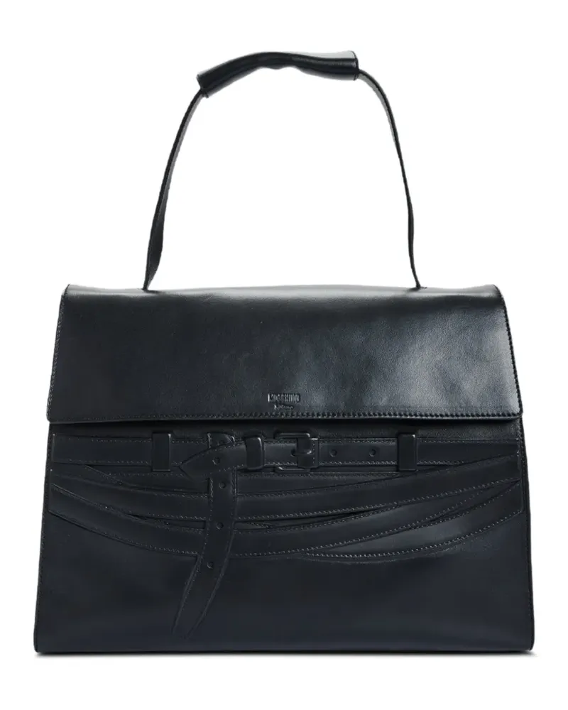 Moschino Große Tie Me Schultertasche mit Prägung - Schwarz Schwarz