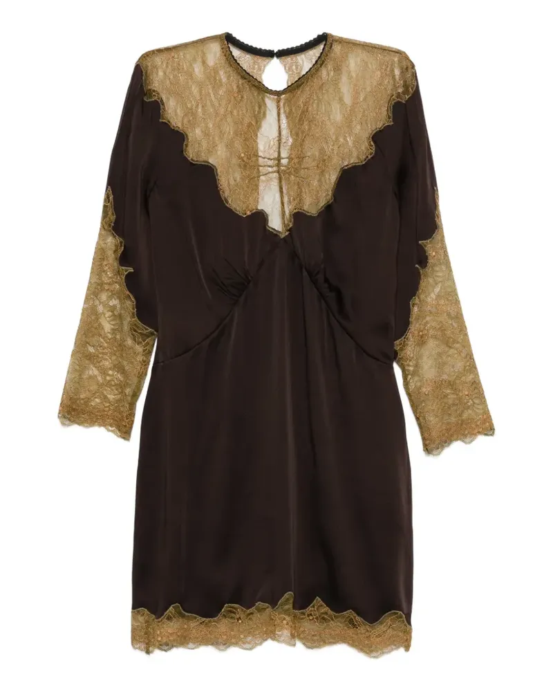 ATTICO Minikleid mit Spitzenbesatz - Braun Braun