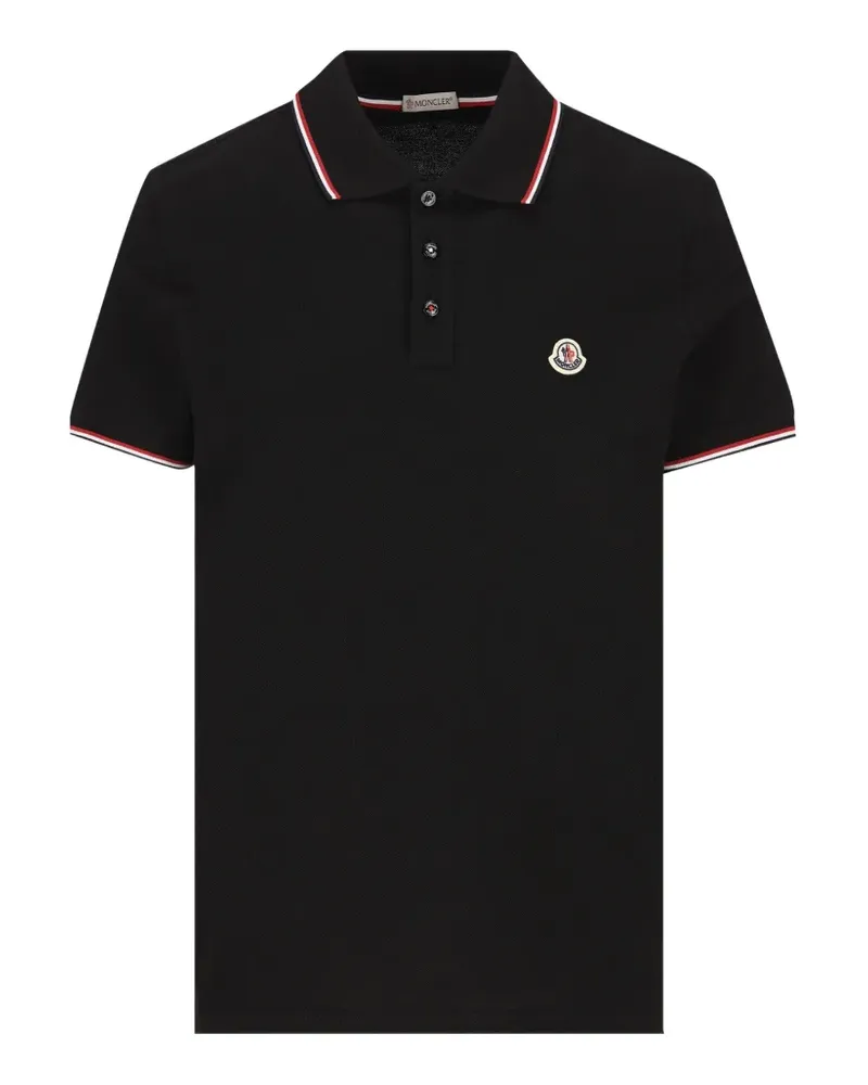 Moncler logo-patch tricolour-trim polo shirt - Schwarz Schwarz