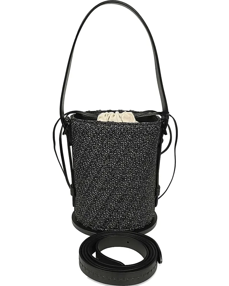 Max Mara Strukturierte Beuteltasche mit Kordelzug - Schwarz Schwarz