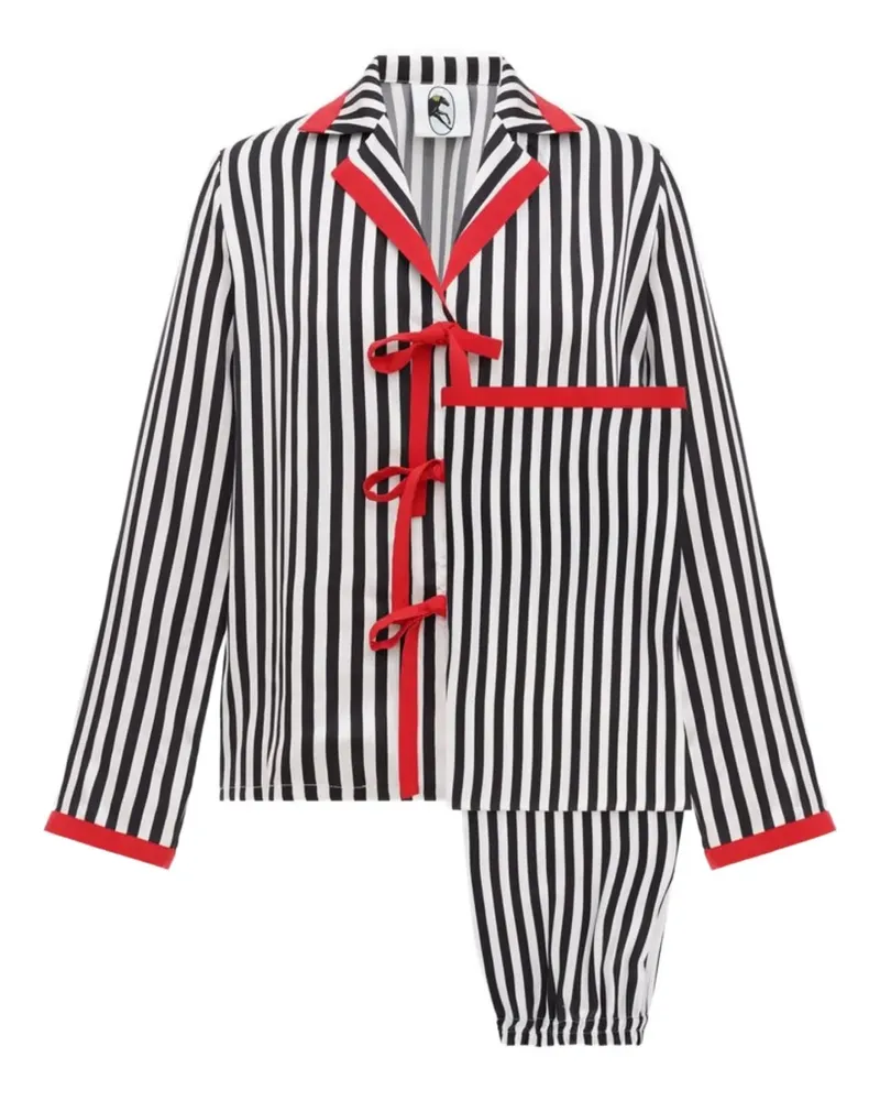SLEEPER stripe-pattern bow pajama set - Weiß Weiß