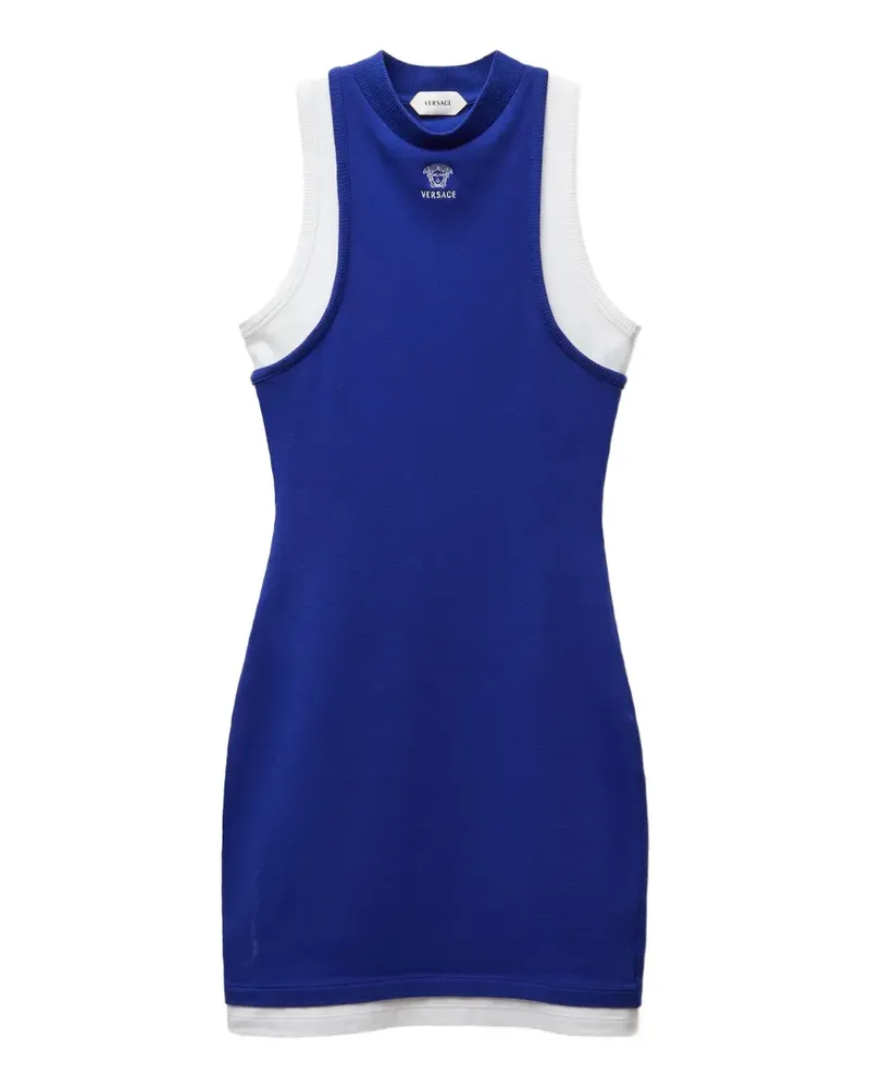 Versace Minikleid aus Baumwolljersey mit Logo-Stickerei - Blau Blau