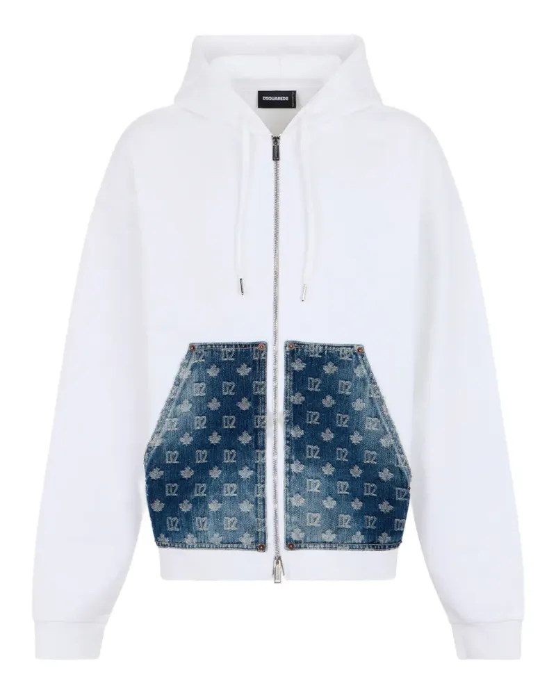Dsquared2 Relaxed Fit Kapuzenjacke mit D2 Monogram - Weiß Weiß