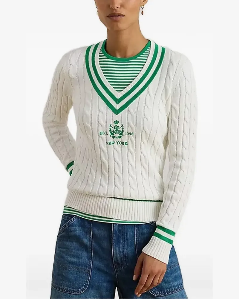 Ralph Lauren cable knit V-neck sweater - Weiß Weiß