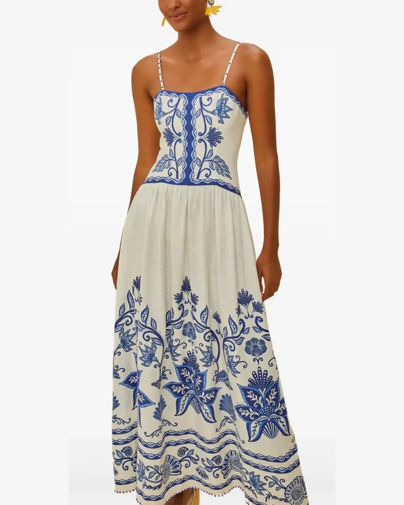 FARM Rio shell garden print midi dress - Nude Nude