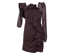 Gerüschtes One-Shoulder-Minikleid mit Polka Dots - Schwarz