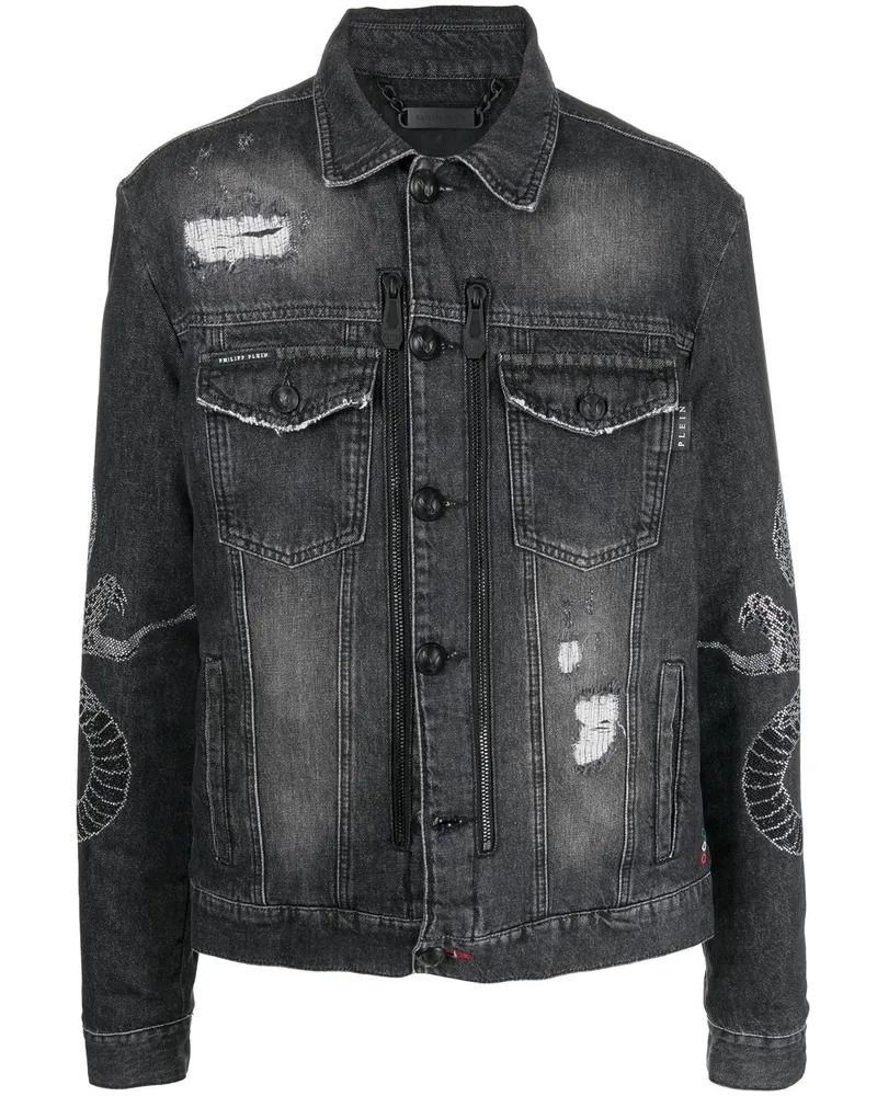 Philipp Plein Jeansjacke mit Schlange Grau