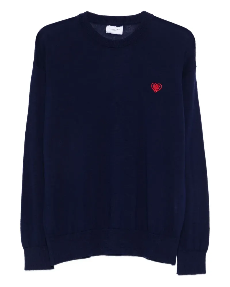 Family First Rundhals-Pullover mit Herzmotiv - Blau Blau