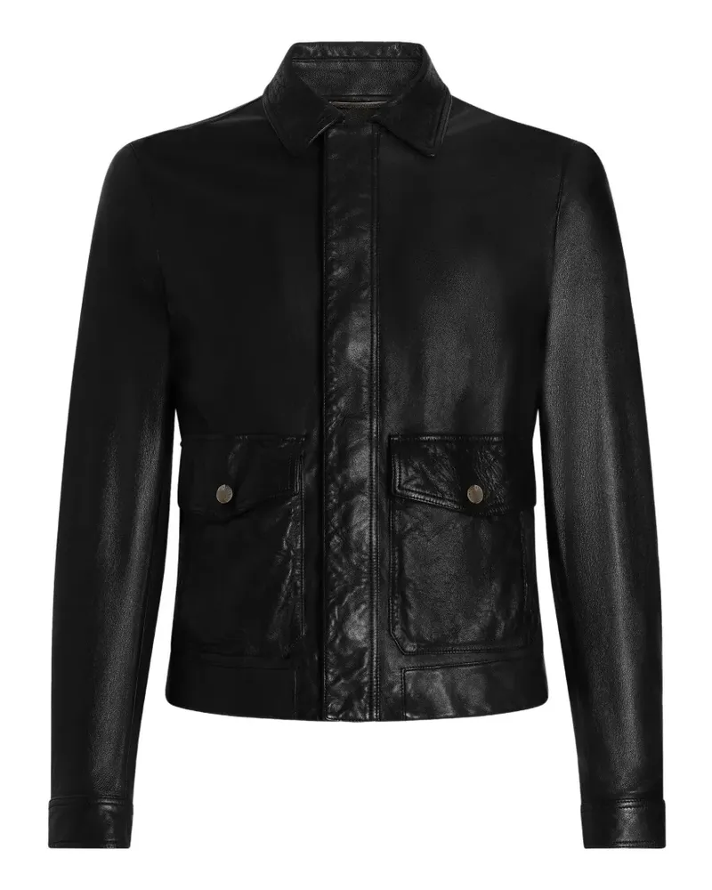 Dolce & Gabbana Klassische Lederjacke - Schwarz Schwarz