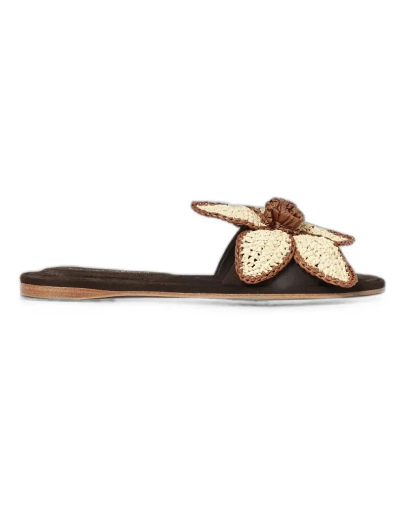 Paloma Barceló raffia-flower suede sandals - Braun Braun