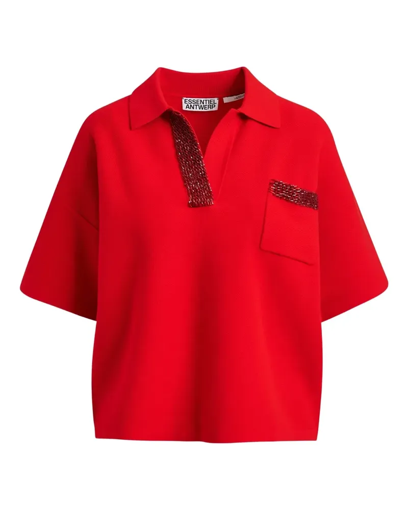Essentiel International Poloshirt mit Perlen - Rot Rot