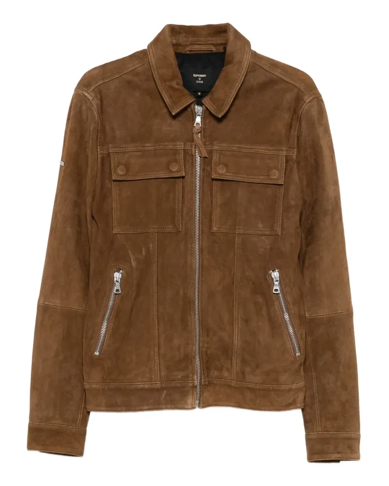 Superdry. Lederjacke mit Reißverschluss - Braun Braun