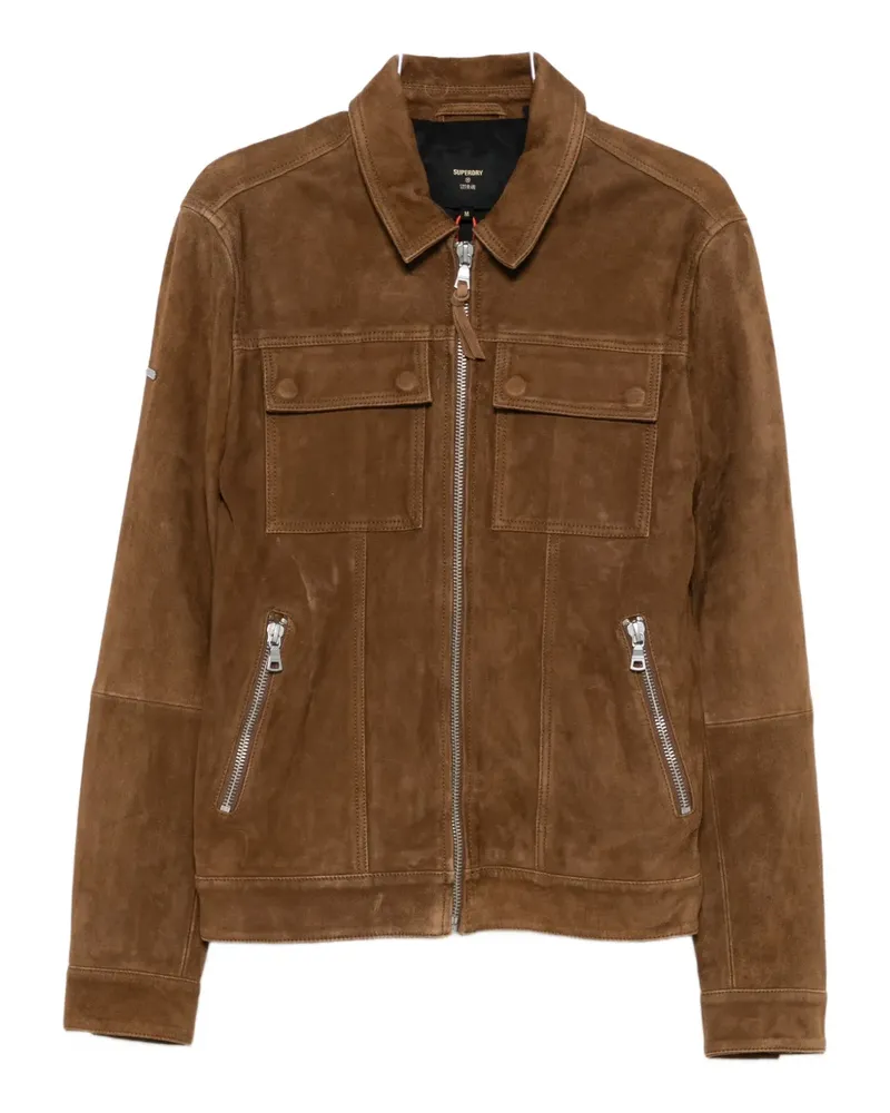 Superdry. zip-up leather jacket - Braun Braun