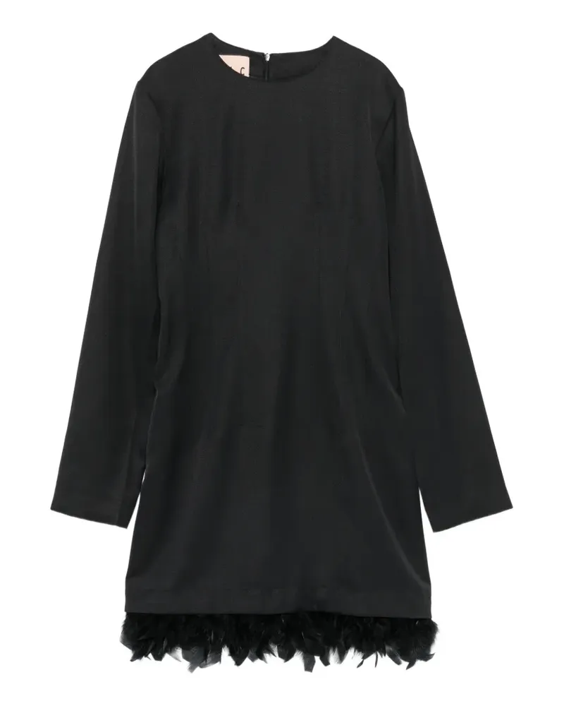 PLAN C Minikleid mit Federn - Schwarz Schwarz