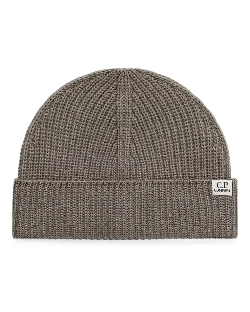 C.P. Company logo-patch ribbed beanie hat - Nude Nude