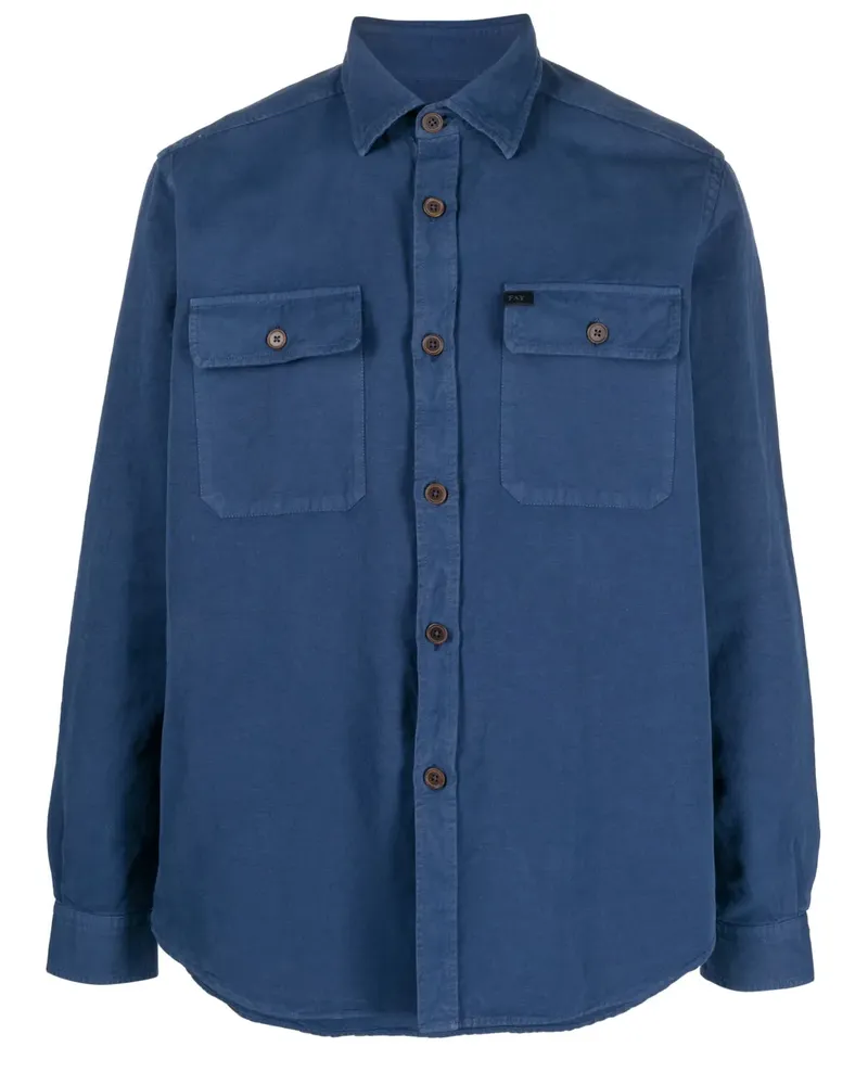 Fay Oxford-Hemd mit Logo-Stickerei - Blau Blau