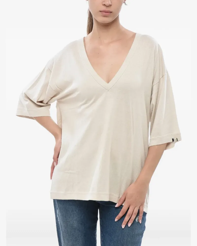 extreme cashmere Nº406 V-neck oversized T-shirt - Nude Nude