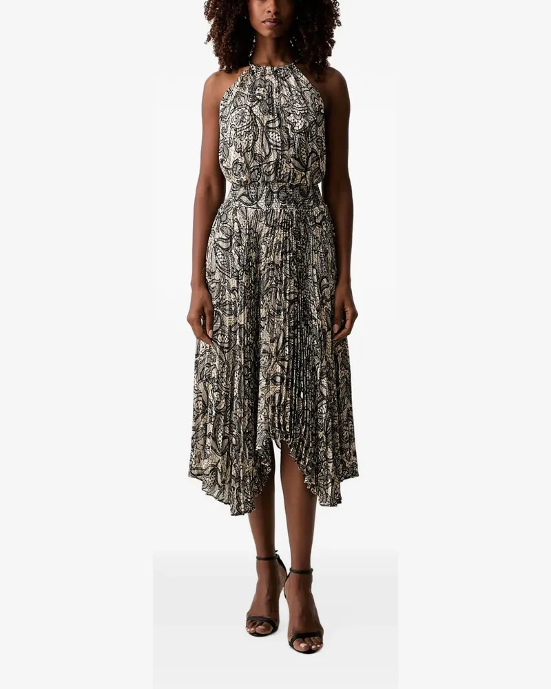 Morgan lace-print pleated midi dress - Nude Nude