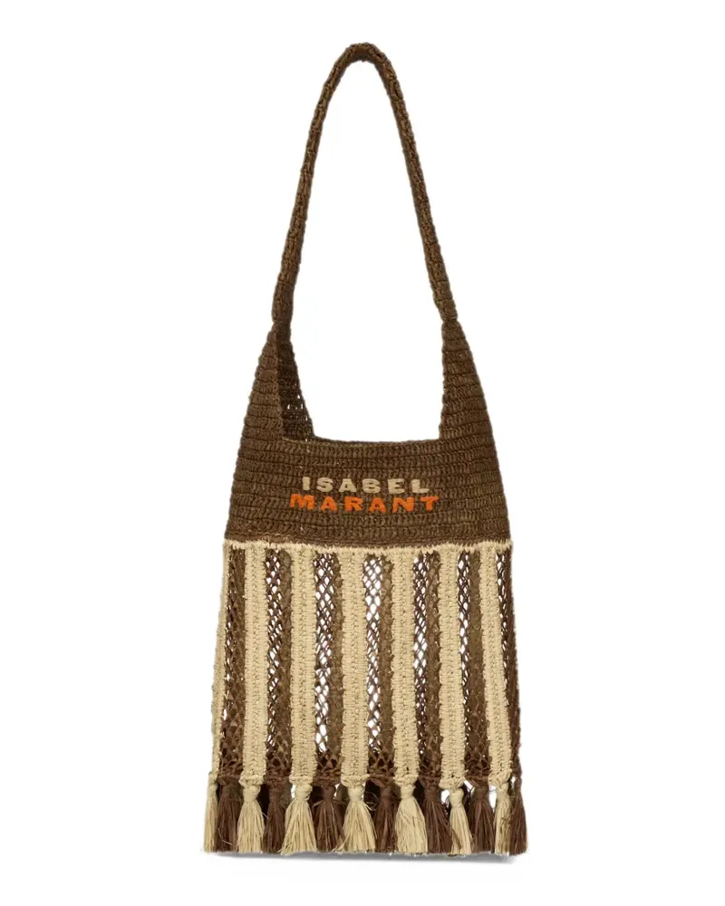 Isabel Marant Kleine Praia Schultertasche aus Raffiabast - Braun Braun