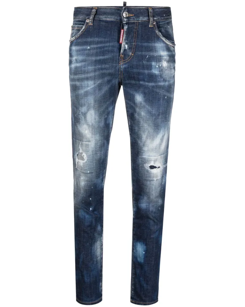 Dsquared2 Cropped-Jeans in Distressed-Optik - Blau Blau