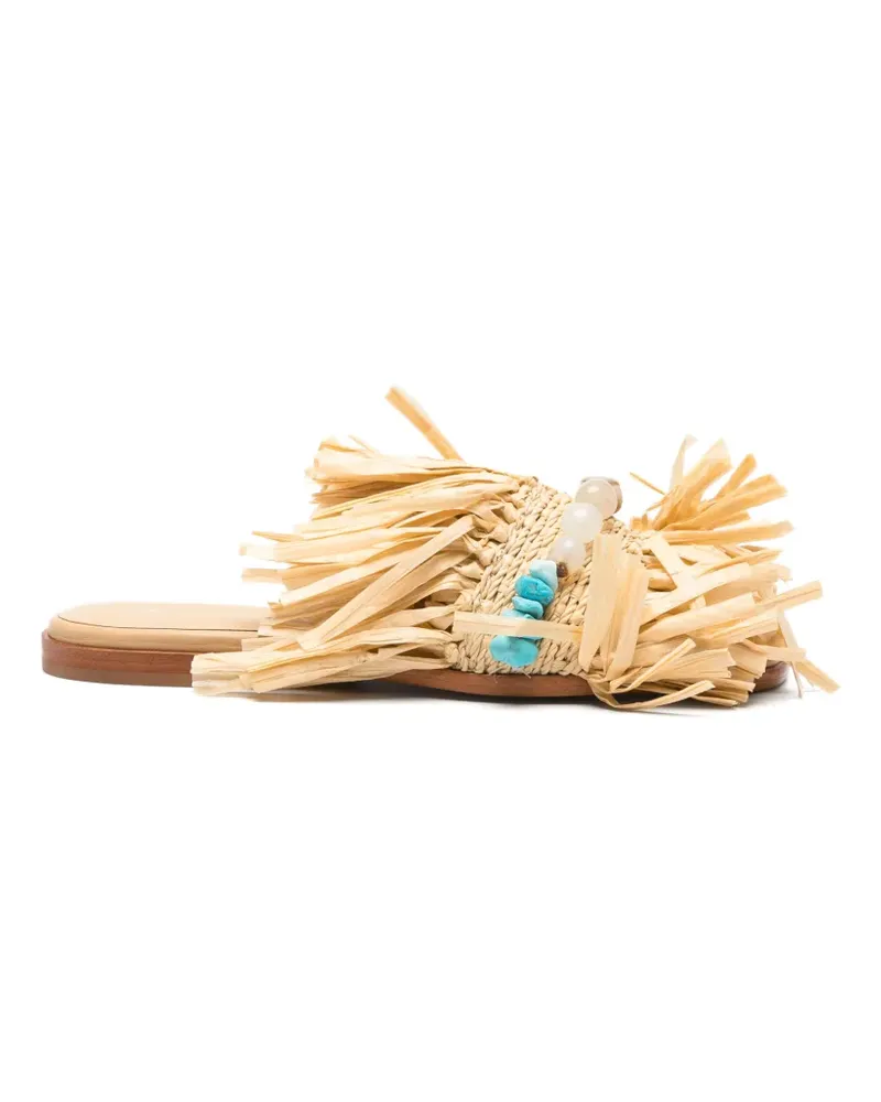 Patrizia Pepe fringed raffia flat sandals - Nude Nude